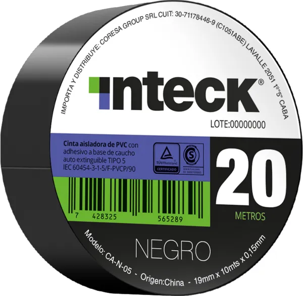 CINTA ADHESIVA PVC INTECK - 20 METROS