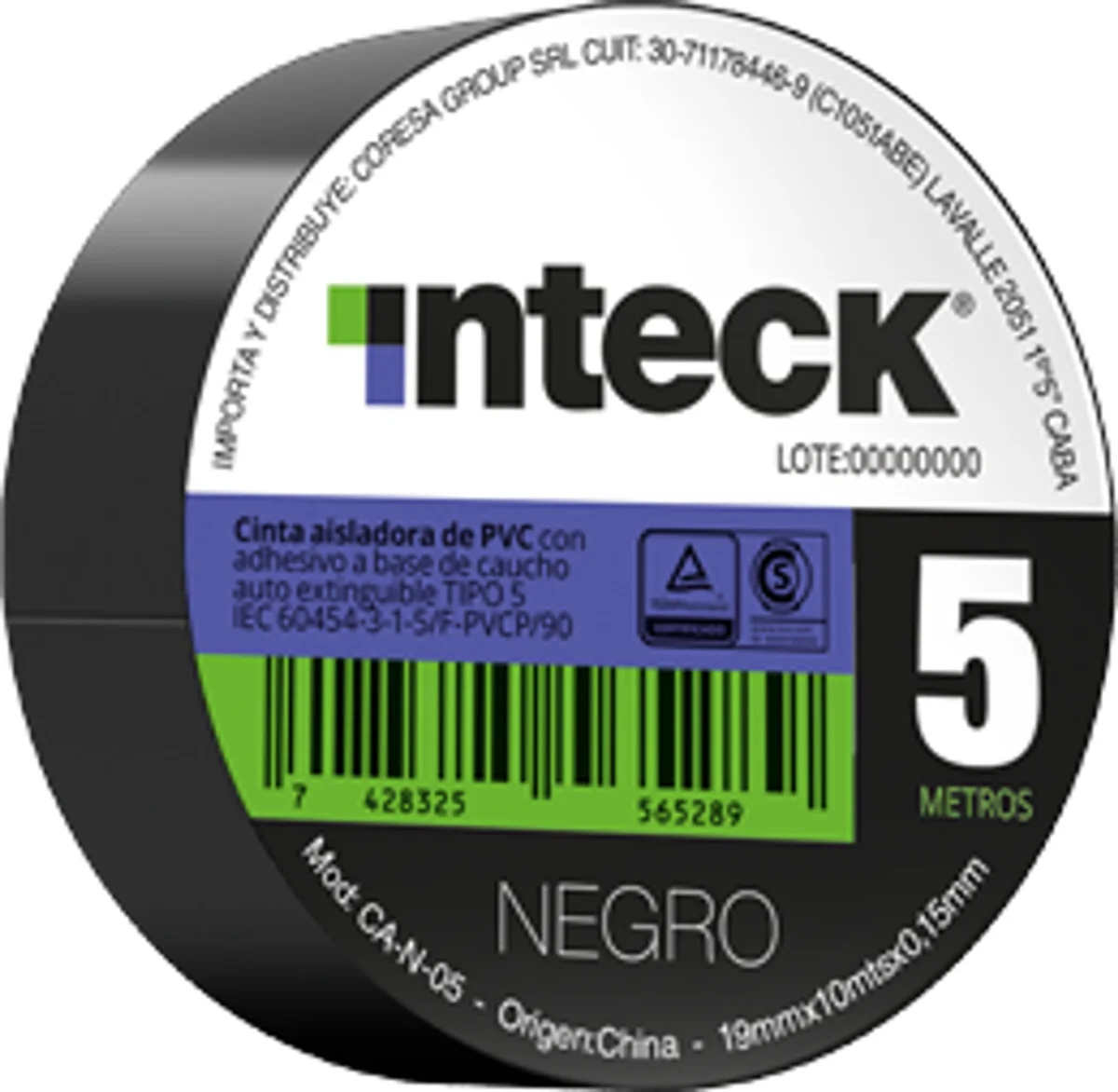 CINTA ADHESIVA PVC INTECK - 5 METROS