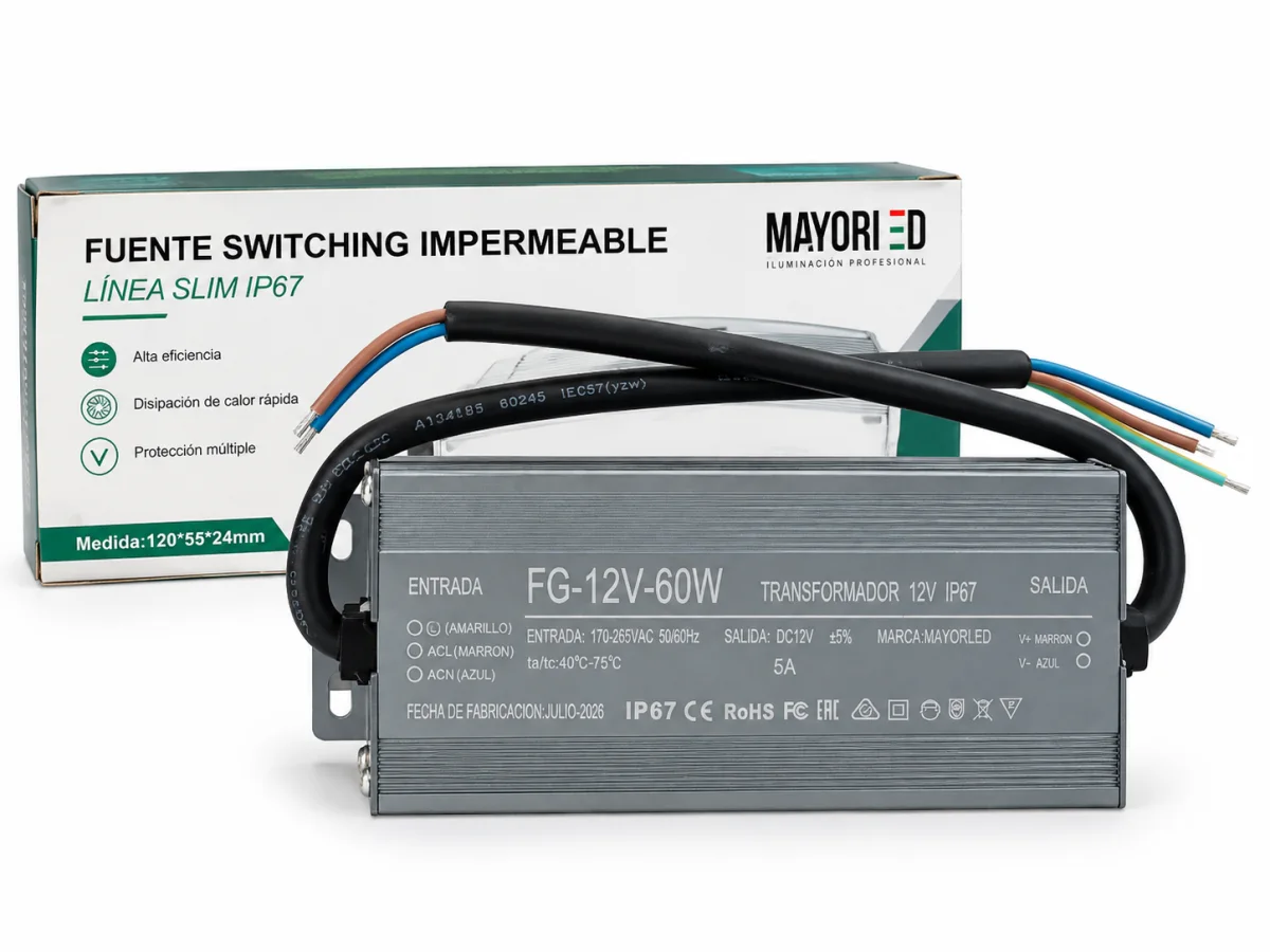 Fuente Switching Exterior 12V - 5A - 60W Para LED - M-Led