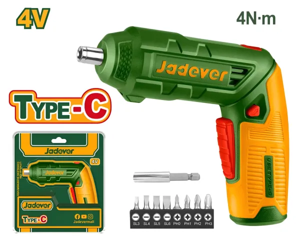 Kit Taladro Atornillador Inalámbrico Jadever JDCV4415 4v - 10 piezas