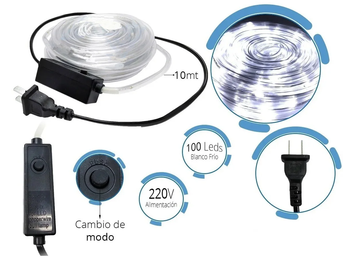 Manguera decorativa redonda 6mm*10mts c/controlador 220v -M-Led