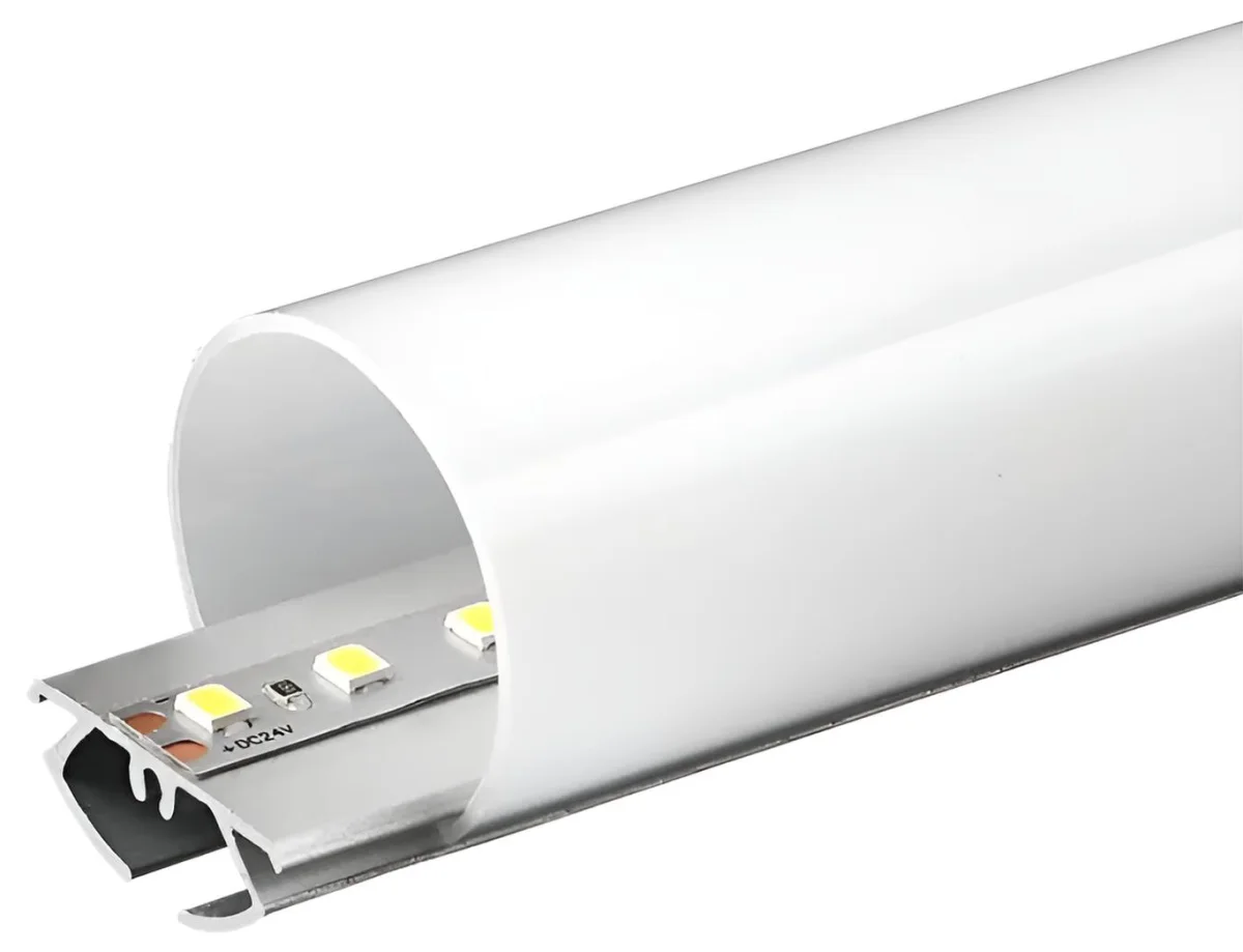 Perfil Aluminio Tube 30mm Anodizado, Cover Opal Blanco Redondo x 2m - M-Led