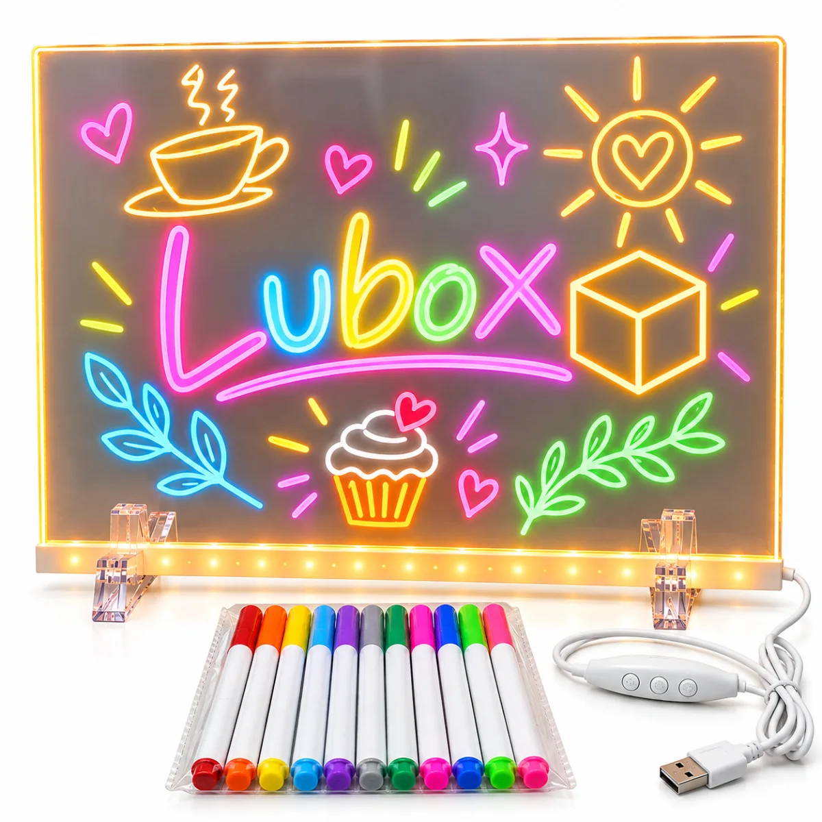 Pizarra LED Acrílica RGB USB 19 Modos + 12 Marcadores